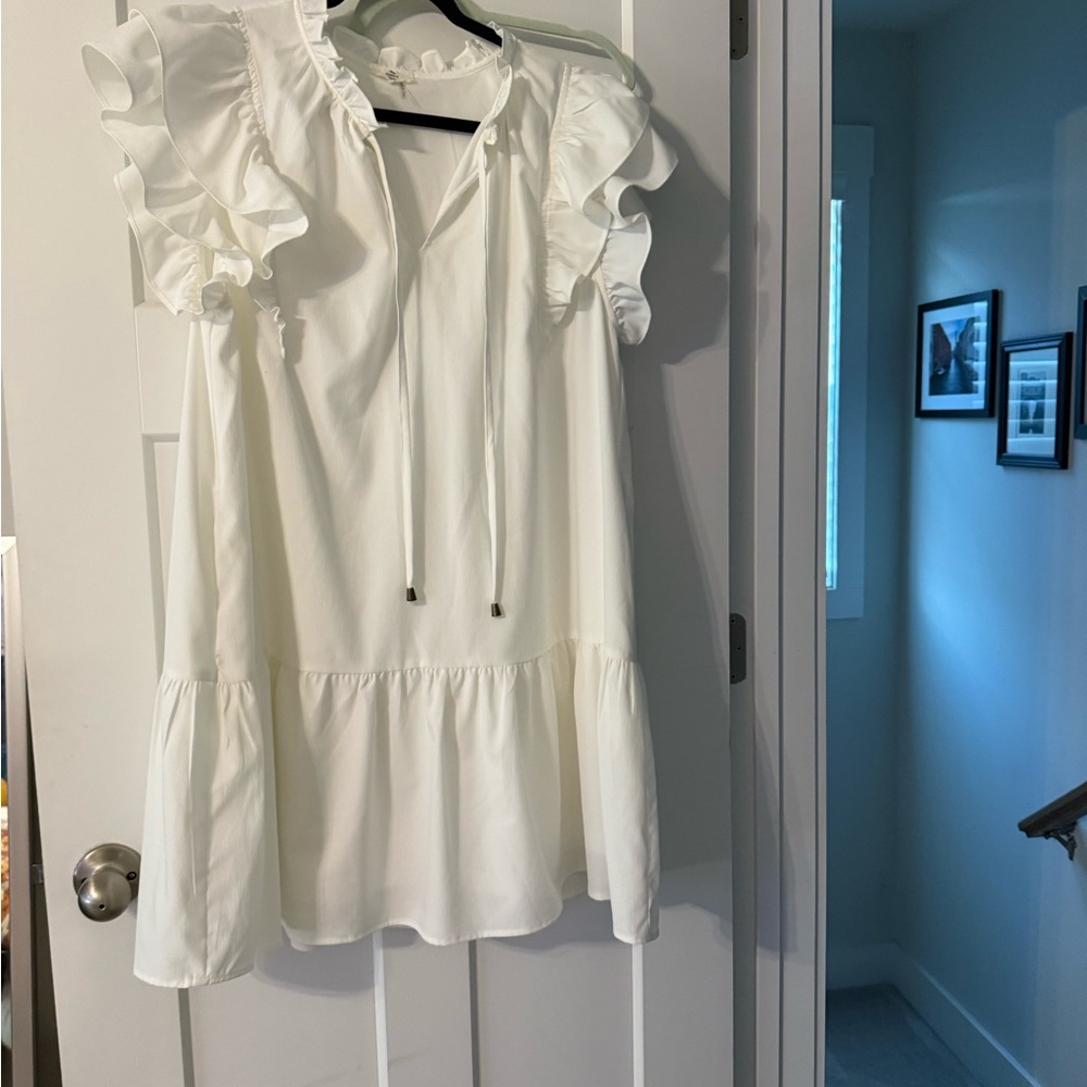 Entro White Ruffle Sleeve Dress